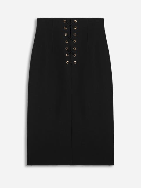 Eyelet Detail High Waist Midi Skirt