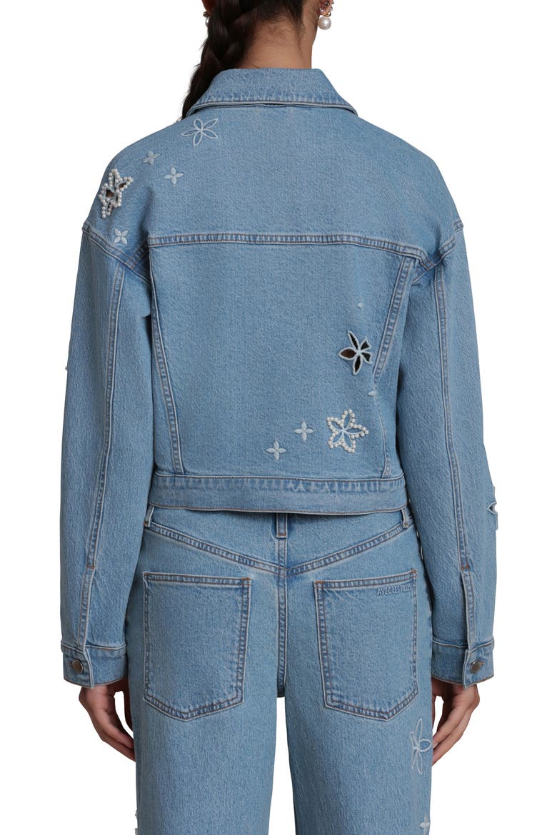 Faux Pearl Floral Denim Jacket, Alternate, color, FLEUR STAMP/ NIKKI WASH
