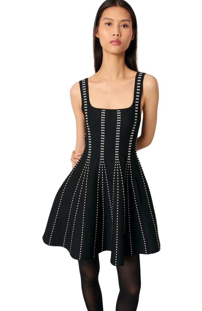 maje Mini jacquard knit dress, Alternate, color,