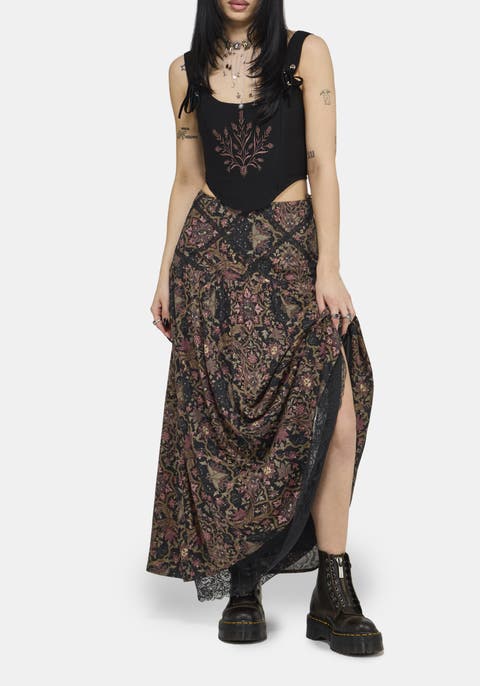 Mythos Print Lace Detail Midaxi Skirt