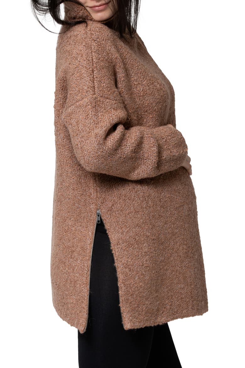Lia Check Maternity/Nursing Sweater, Alternate, color, MOCHA