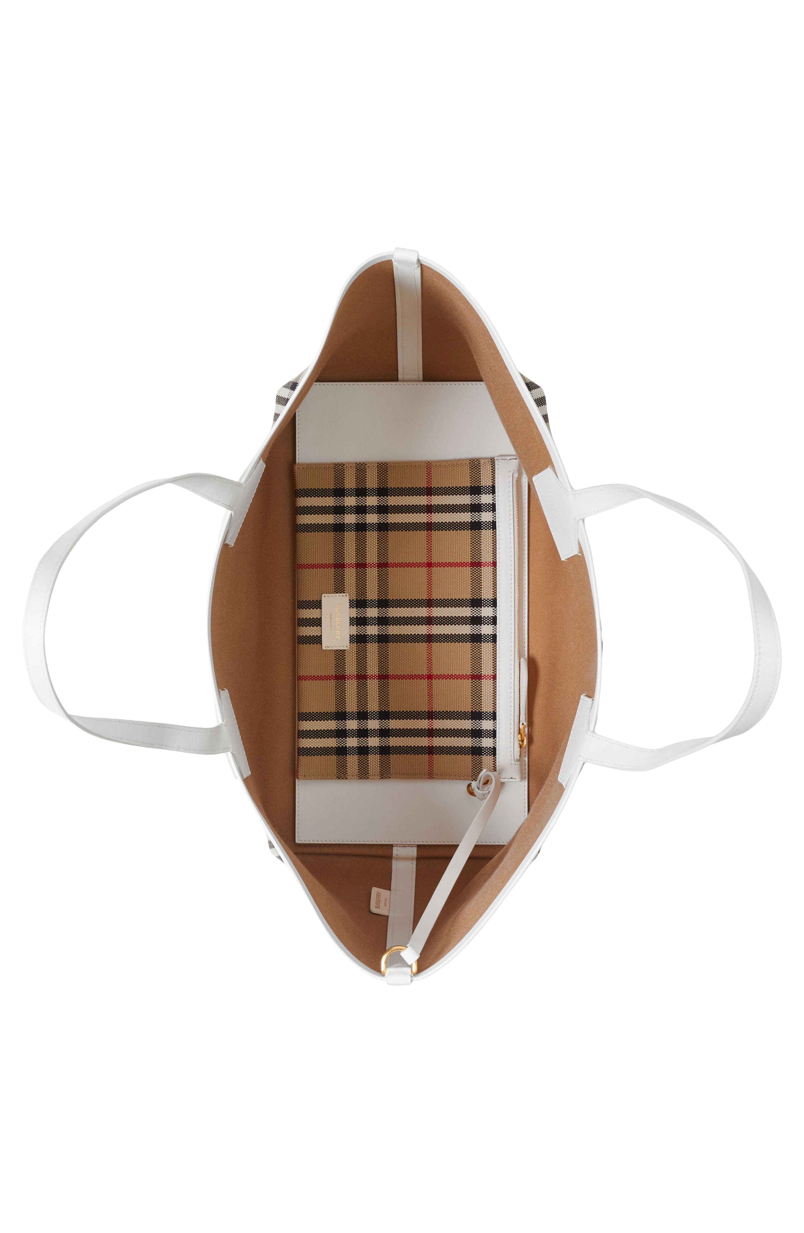 Medium London Check Cotton Canvas Tote, Alternate, color, VINTAGE CHECK/ WHITE