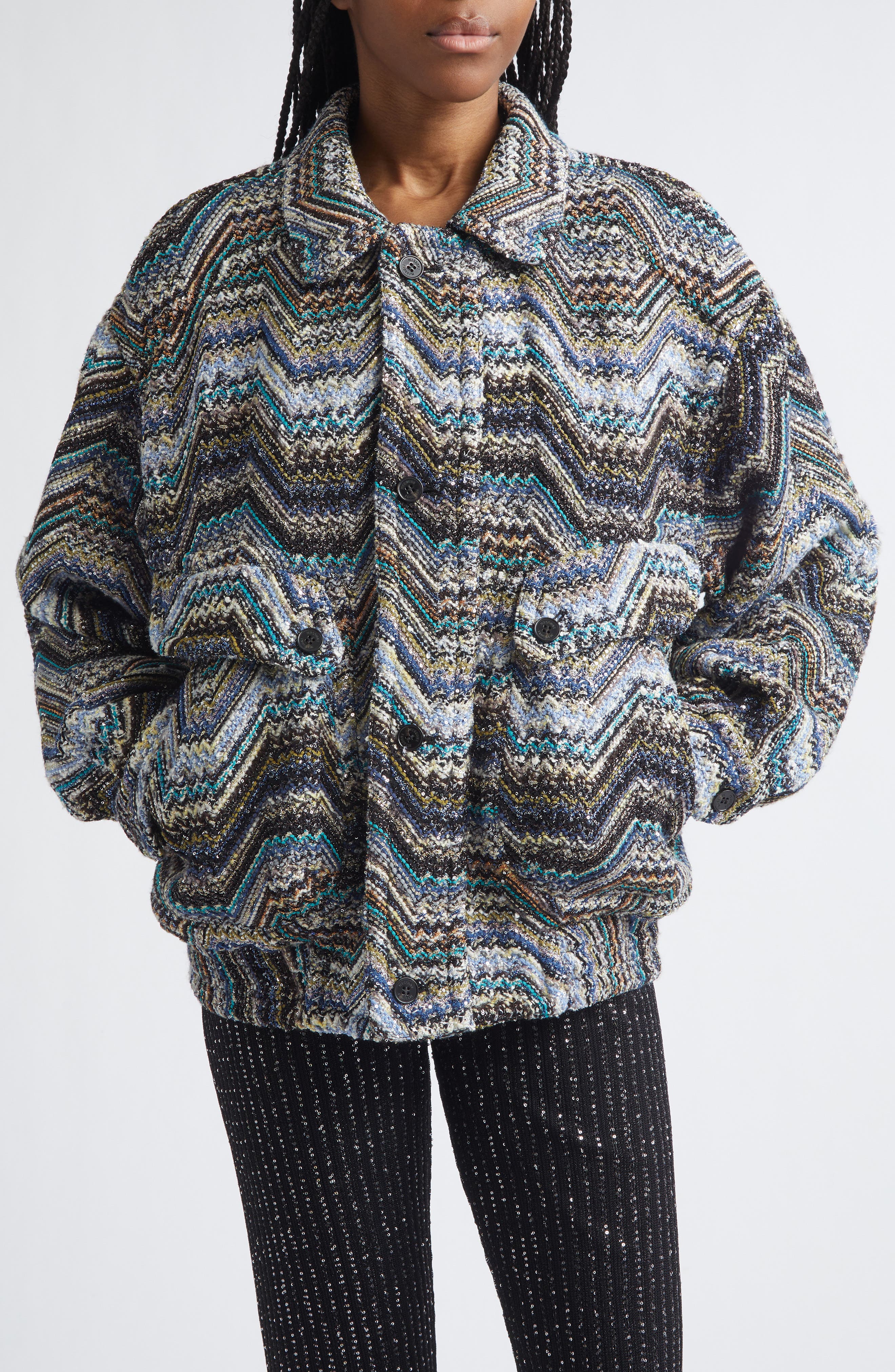 Metallic Zigzag Sequin Field Jacket