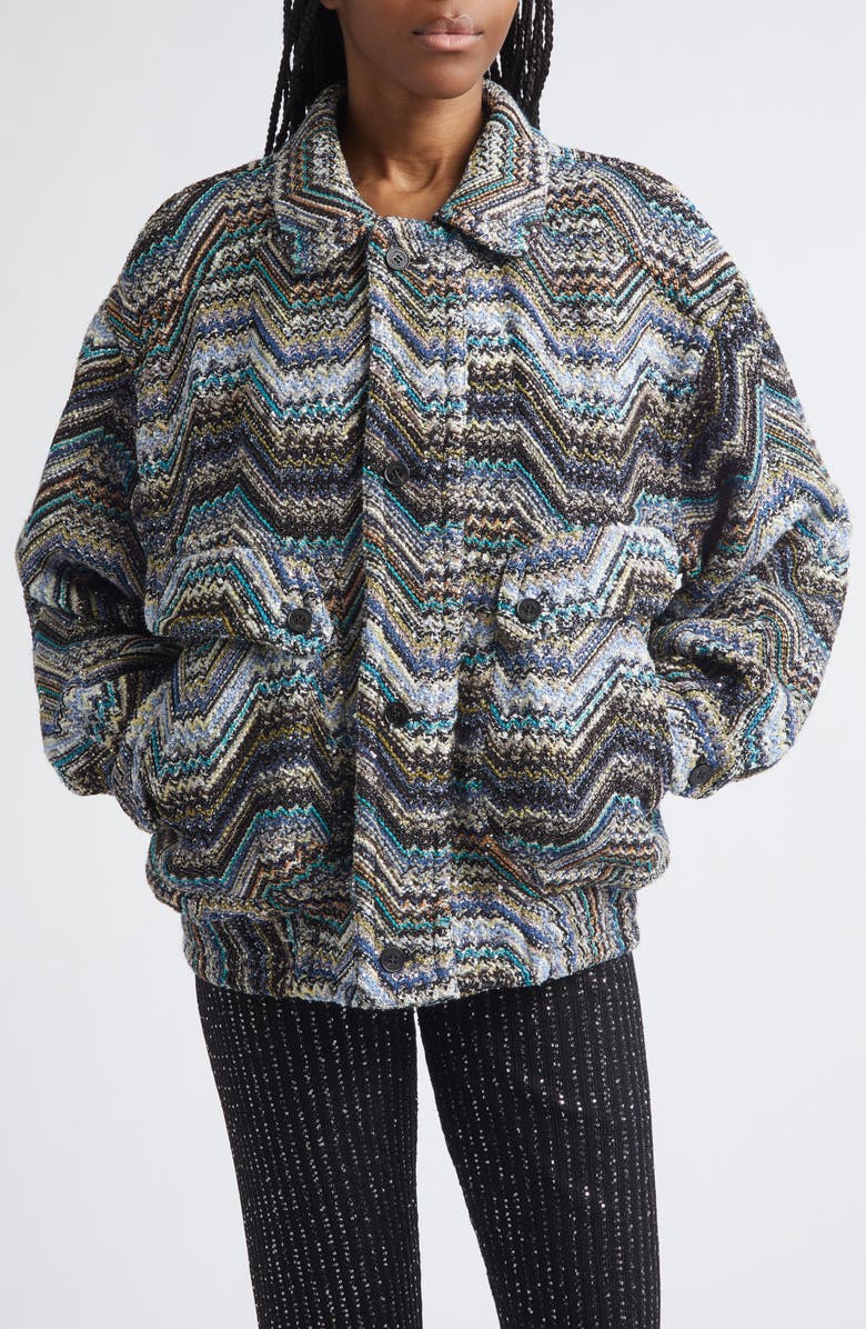 Missoni Metallic Zigzag Sequin Field Jacket, Main, color, Grey Multi