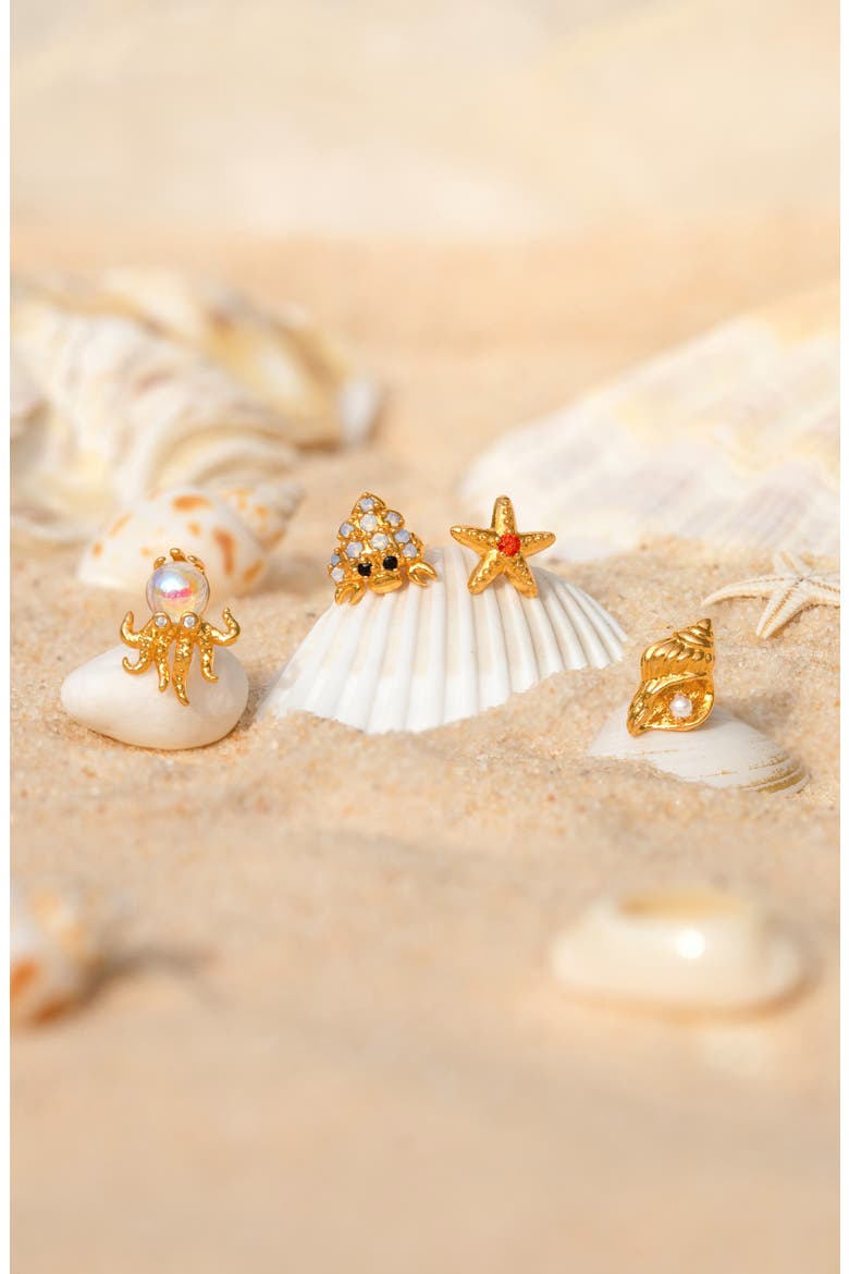Shell Animal Stud Earring Set, Alternate, color, GOLD