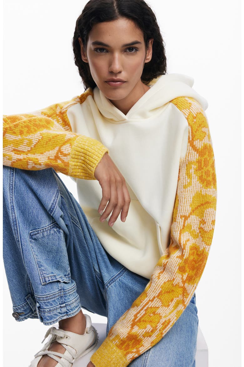 Mixed Media Hoodie, Alternate, color, IVORY/ YELLOW