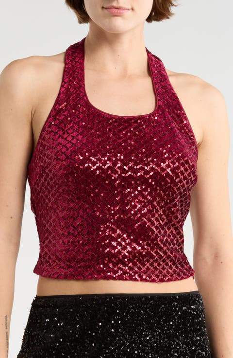 Sequined Velvet Halter Top
