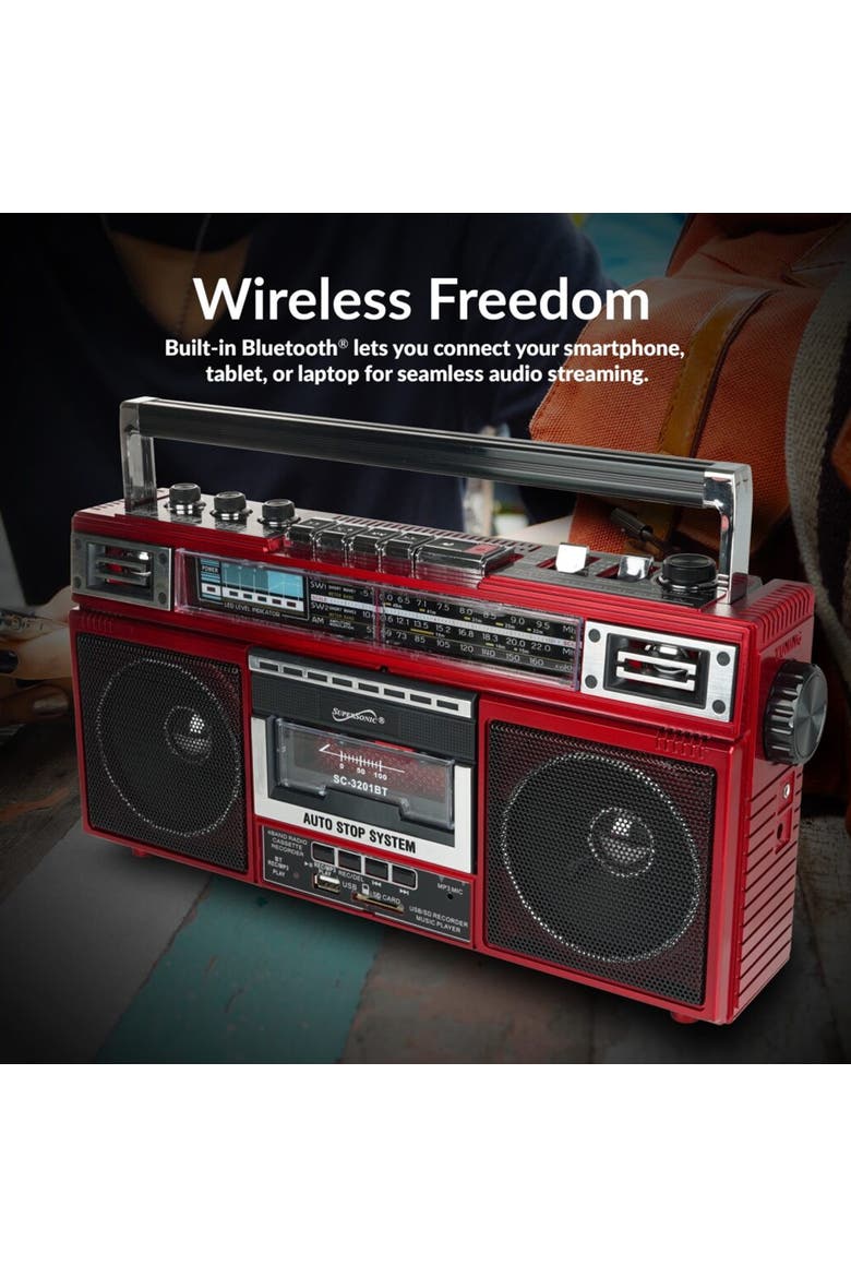 Retro Radio Speaker & Cassette Player Bluetooth, Alternate, color, Red