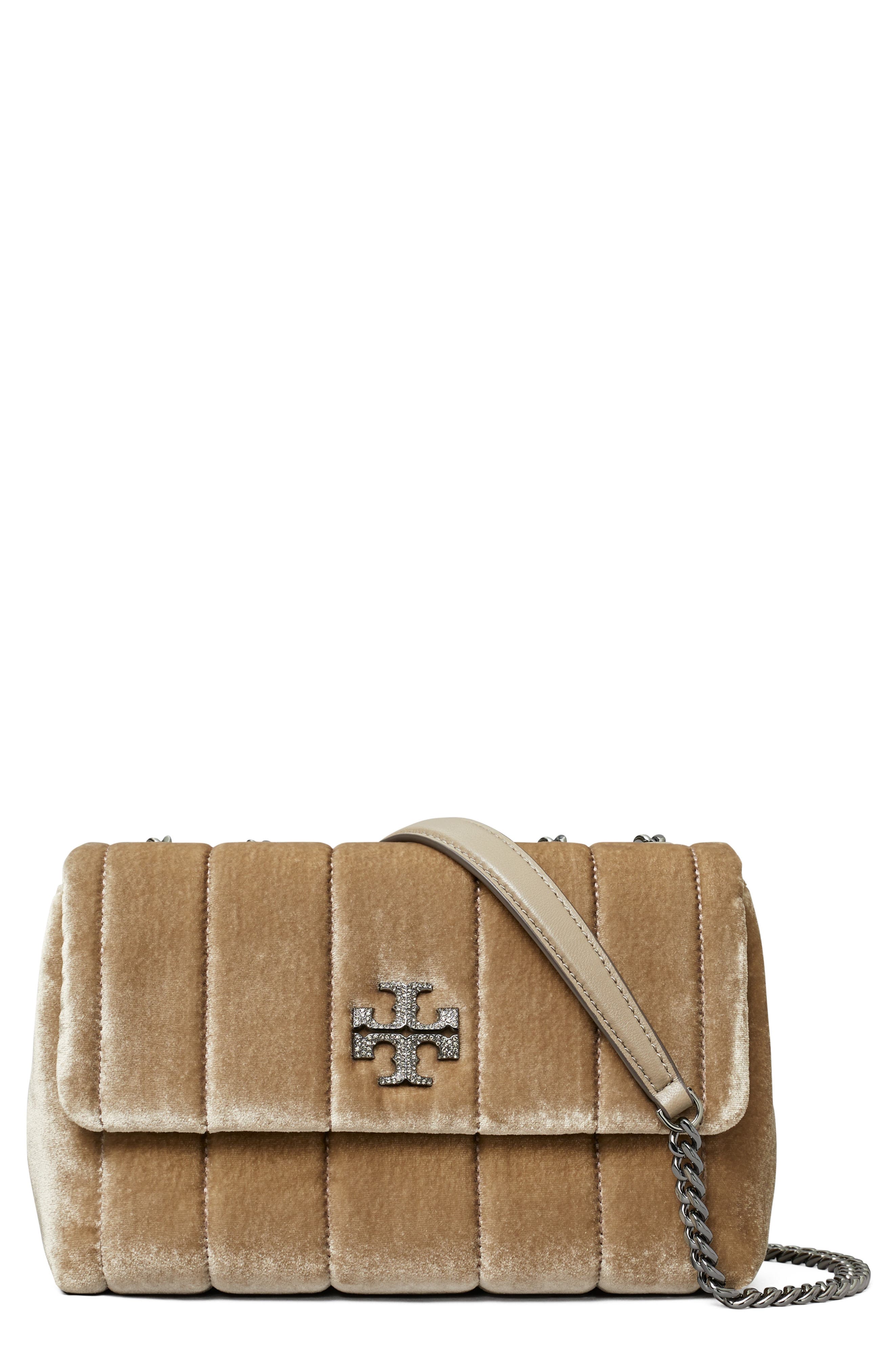 Tory Burch Small Kira Convertible Quilted Velvet Shoulder Bag, Main, color, 
