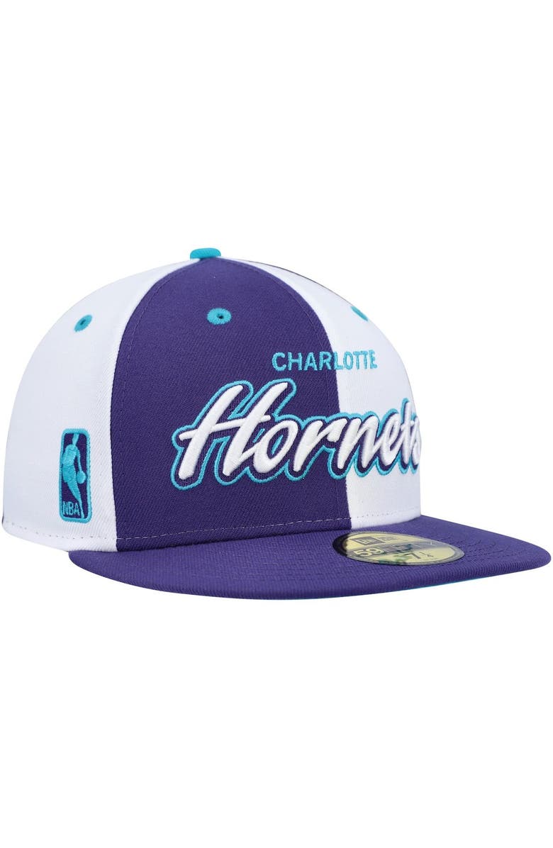 New Era Men's New Era Purple/White Charlotte Hornets Script Pinwheel 59FIFTY Fitted Hat, Alternate, color, 
