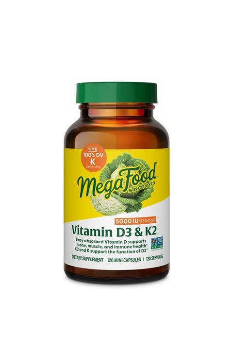 Vitamin D3 & K2 5000 IU (125 mcg), Vegetarian, Gluten Free, Non-GMO, 120 Mini Capsules