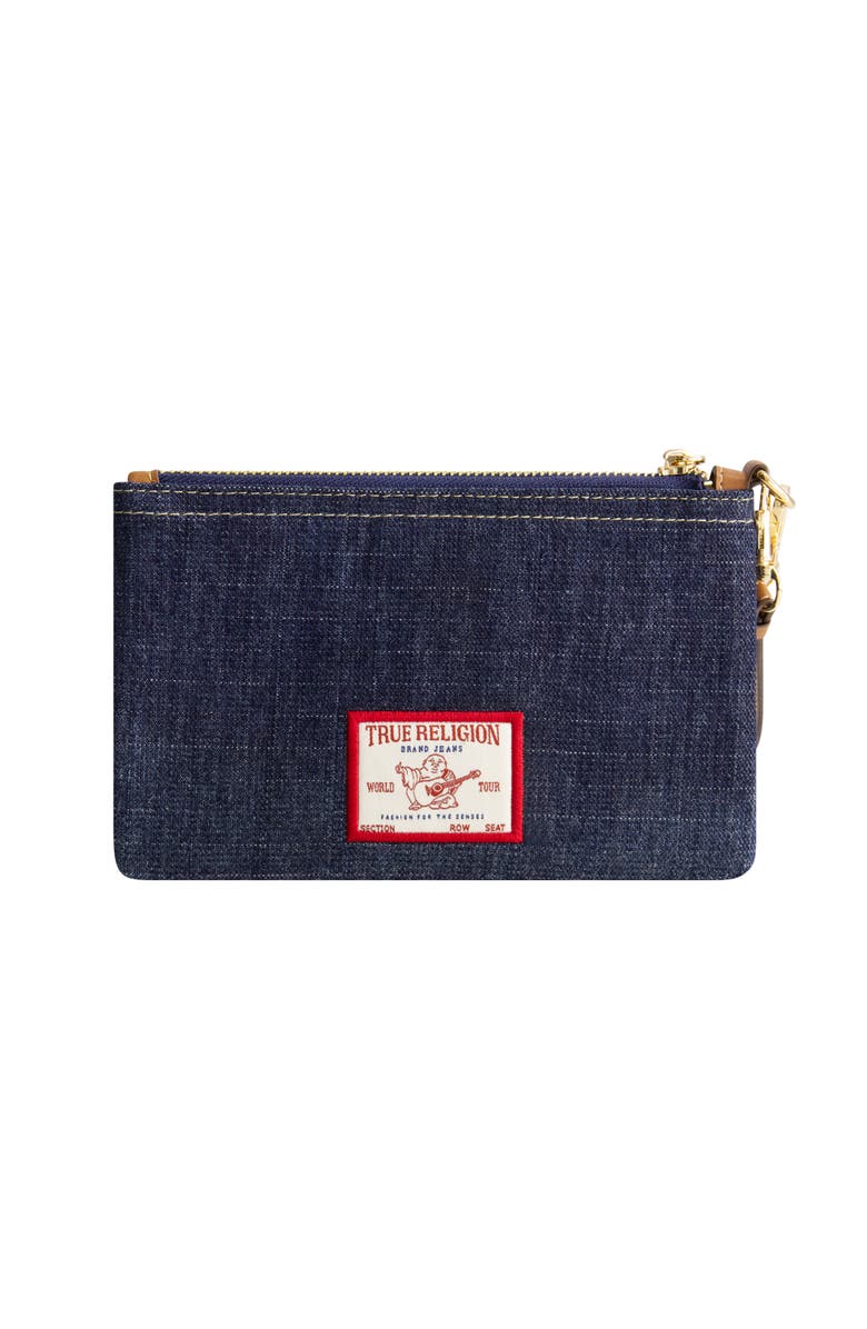True Religion Horseshoe Denim Wristlet Pouch, Alternate, color, Dark Denim
