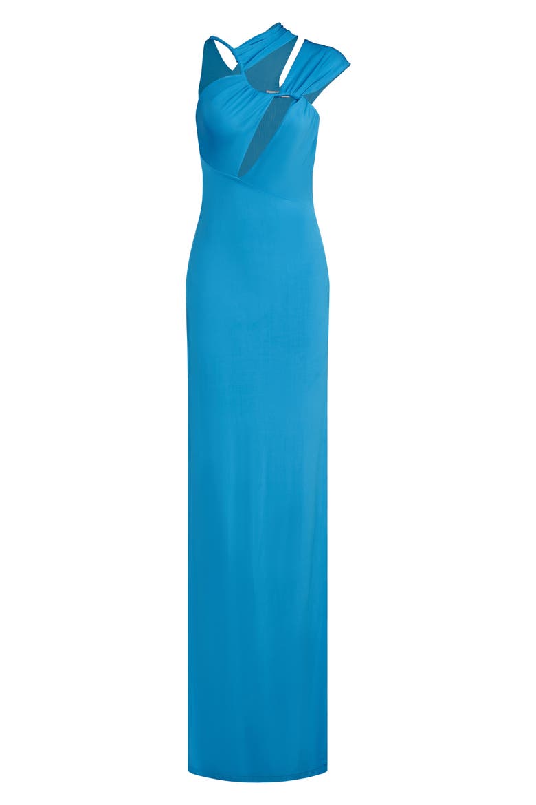June Gathered Cutout Cord Strap Gown, Alternate, color, CYAN