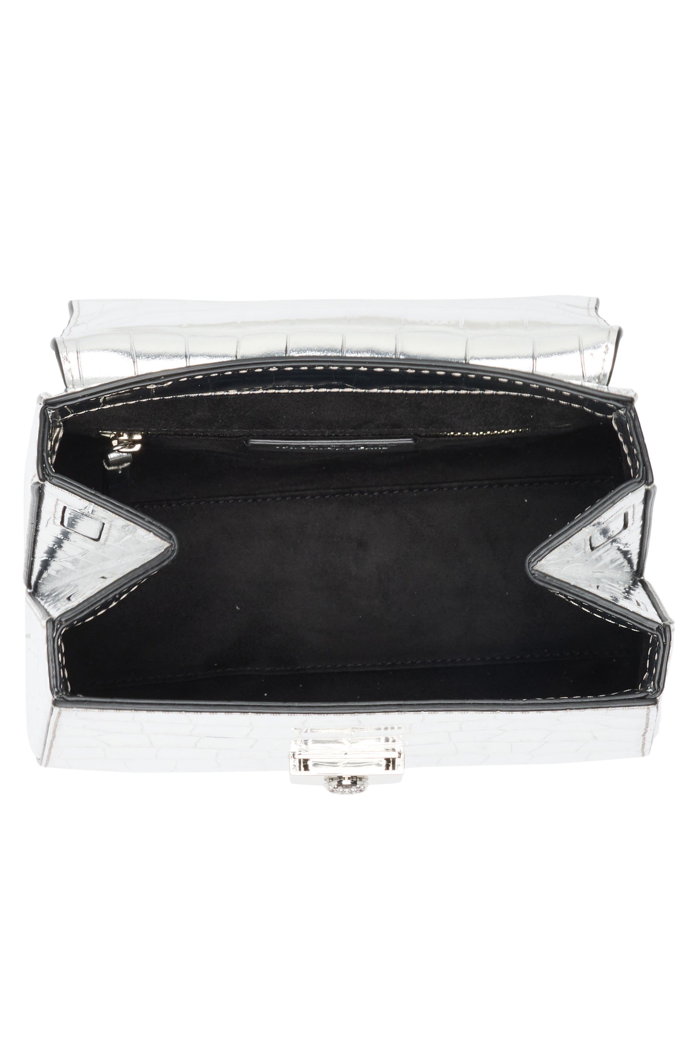 Veronica Beard Crest Lock Croc Embossed Leather Top Handle Bag, Alternate, color, 