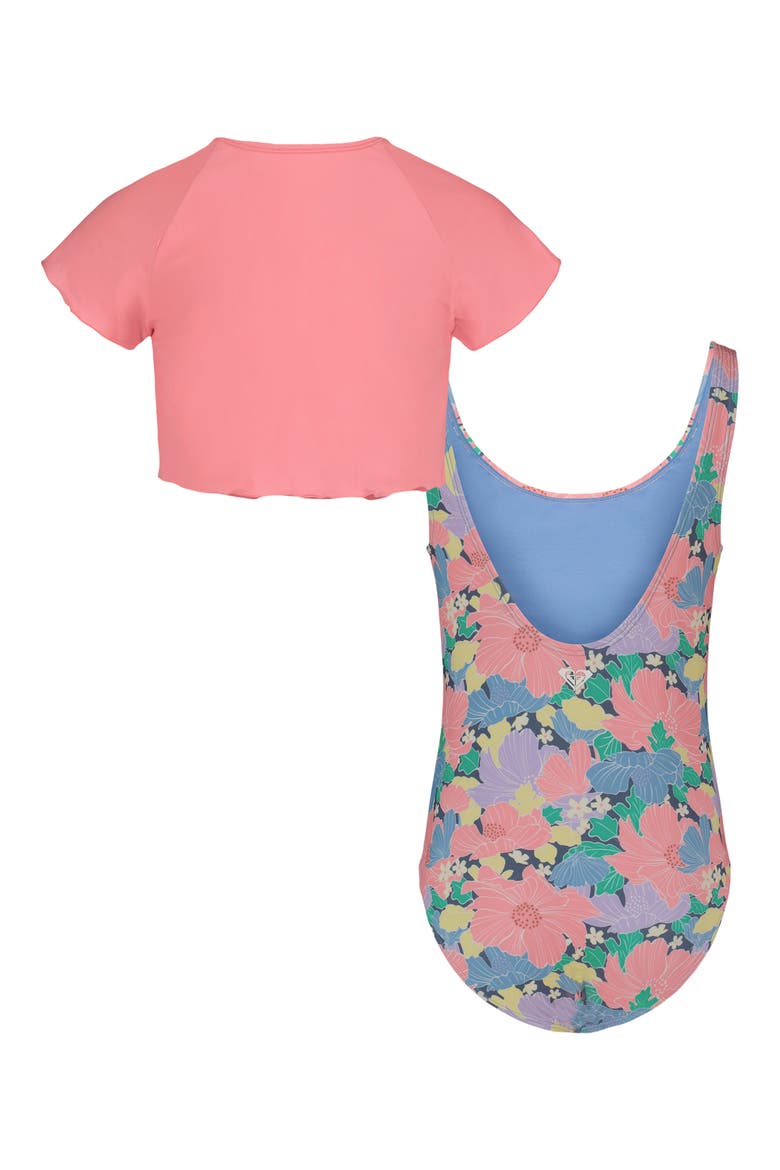 Kids' Outline Floral One-Piece Swimsuit & Cover-Up T-Shirt Set, Alternate, color, PLUMERIA