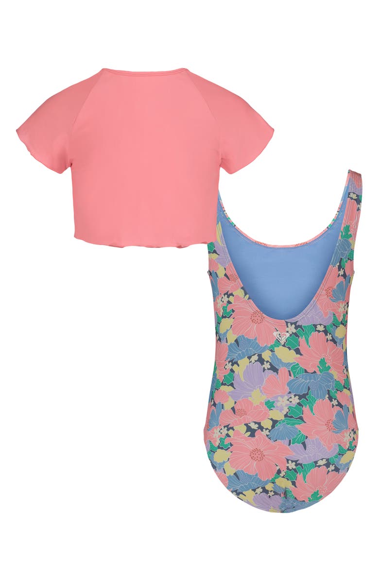 Roxy Kids' Outline Floral One-Piece Swimsuit & Cover-Up T-Shirt Set, Alternate, color, Plumeria