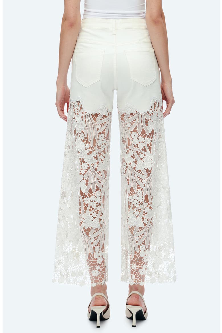 High Waist Crystal Embellished Lace Wide Leg Jeans, Alternate, color, WHITE