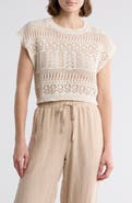 Elan Pointelle Stitch Cover-Up Crop Sweater