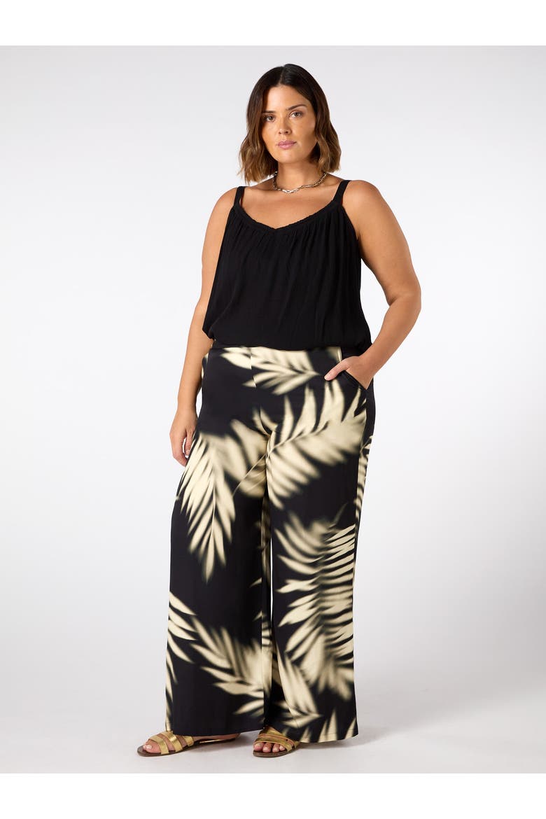 Leaf Print Wide Leg Pull On Pants, Main, color, Mono