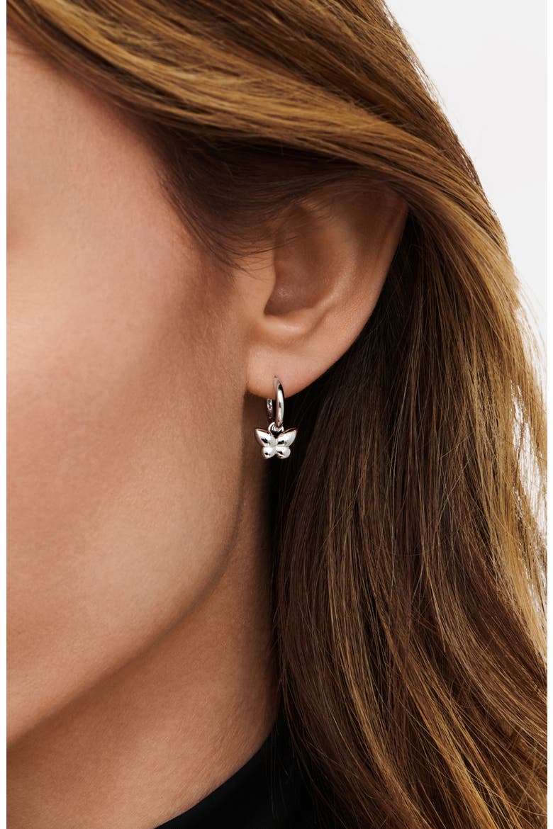 Butterfly Hoop Earrings in Rhodium Plated Sterling Silver, Alternate, color, SILVER