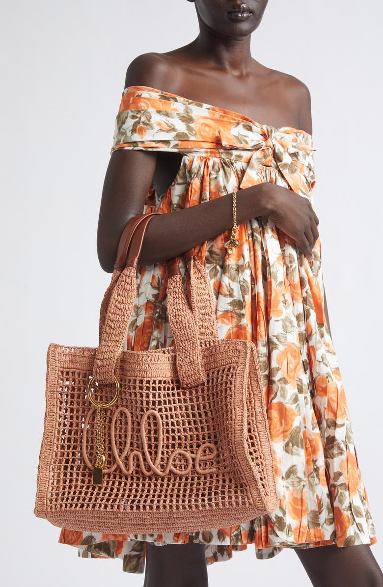 Chloé Summer Banana Crochet Raffia Tote Bag, Alternate, color, Summery Beige
