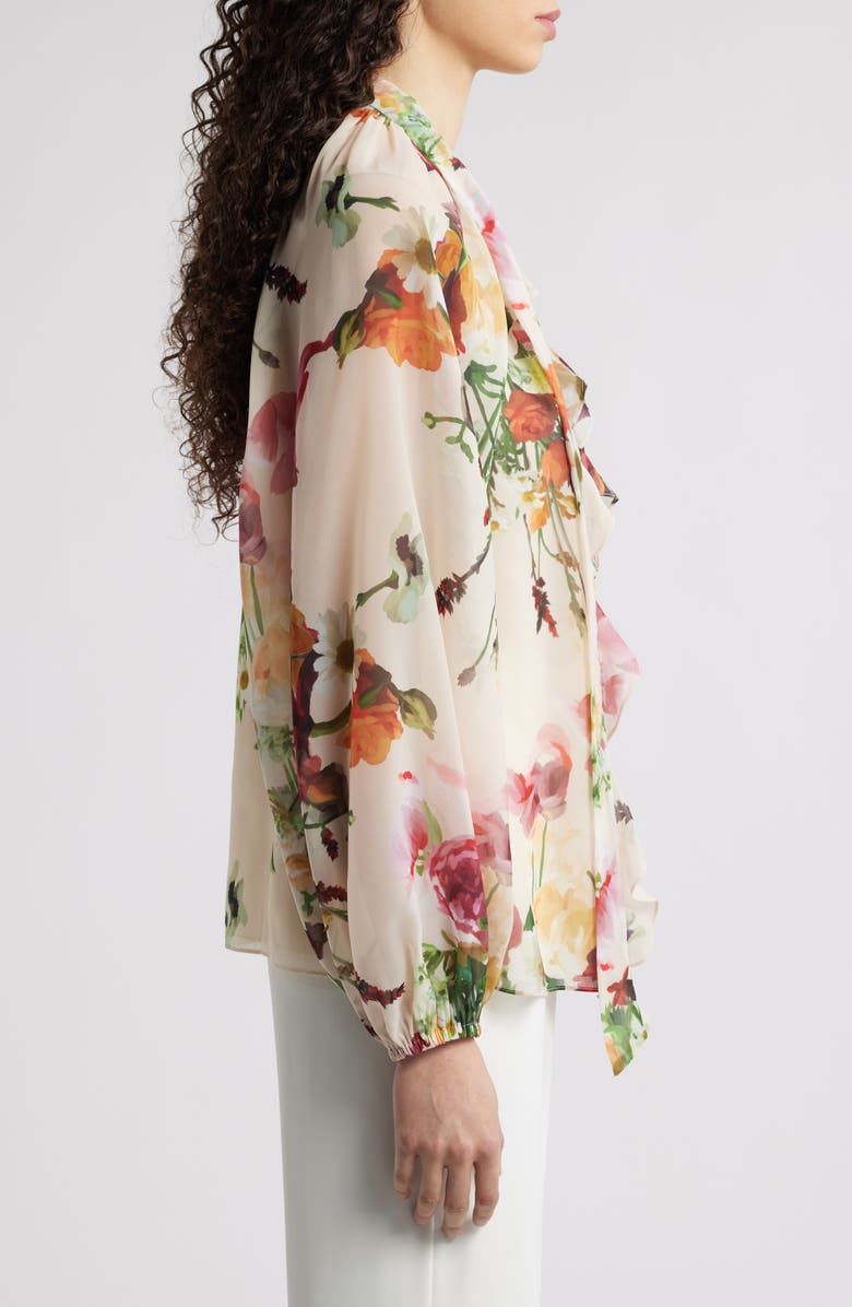 KOBI HALPERIN Galen Floral Tie Neck Chiffon Top, Alternate, color, Ecru Multi