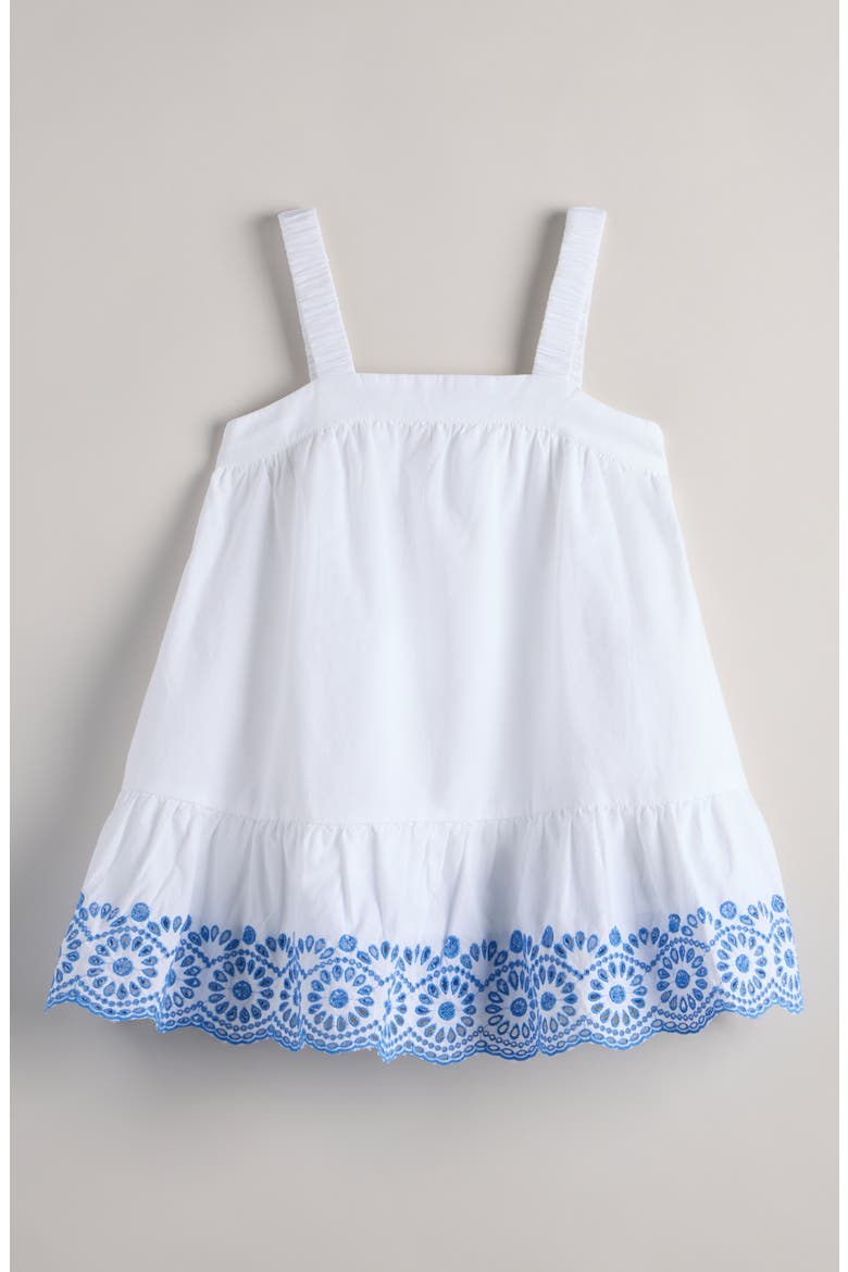 Kids' Tiered Cotton Eyelet Dress, Main, color, WHITE- BLUE REGATTA