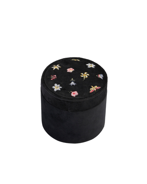 Floral Ditsy Embroidered Black Velvet Jewellery Box