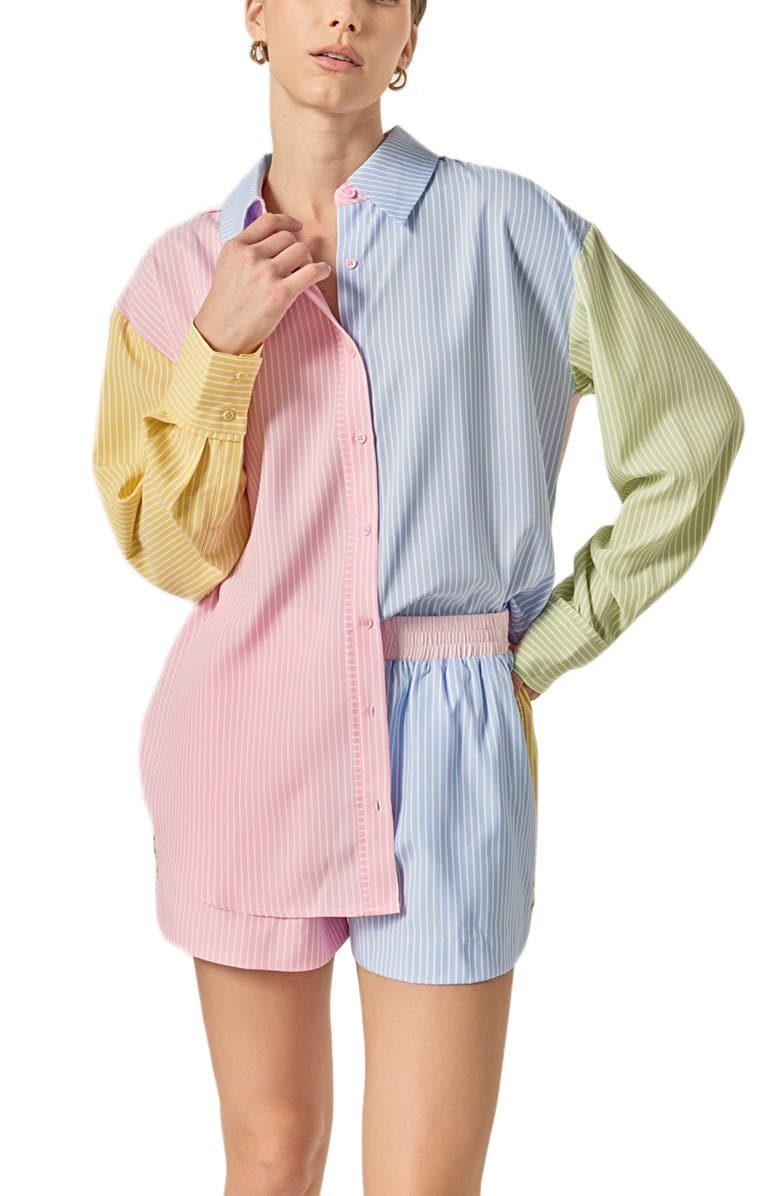 English Factory Colorblock Stripe Oversize Button-Up Shirt, Alternate, color, Multi