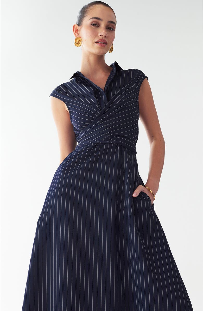 WILLA Gaia Midi Dress, Alternate, color, Navy Pinstripe