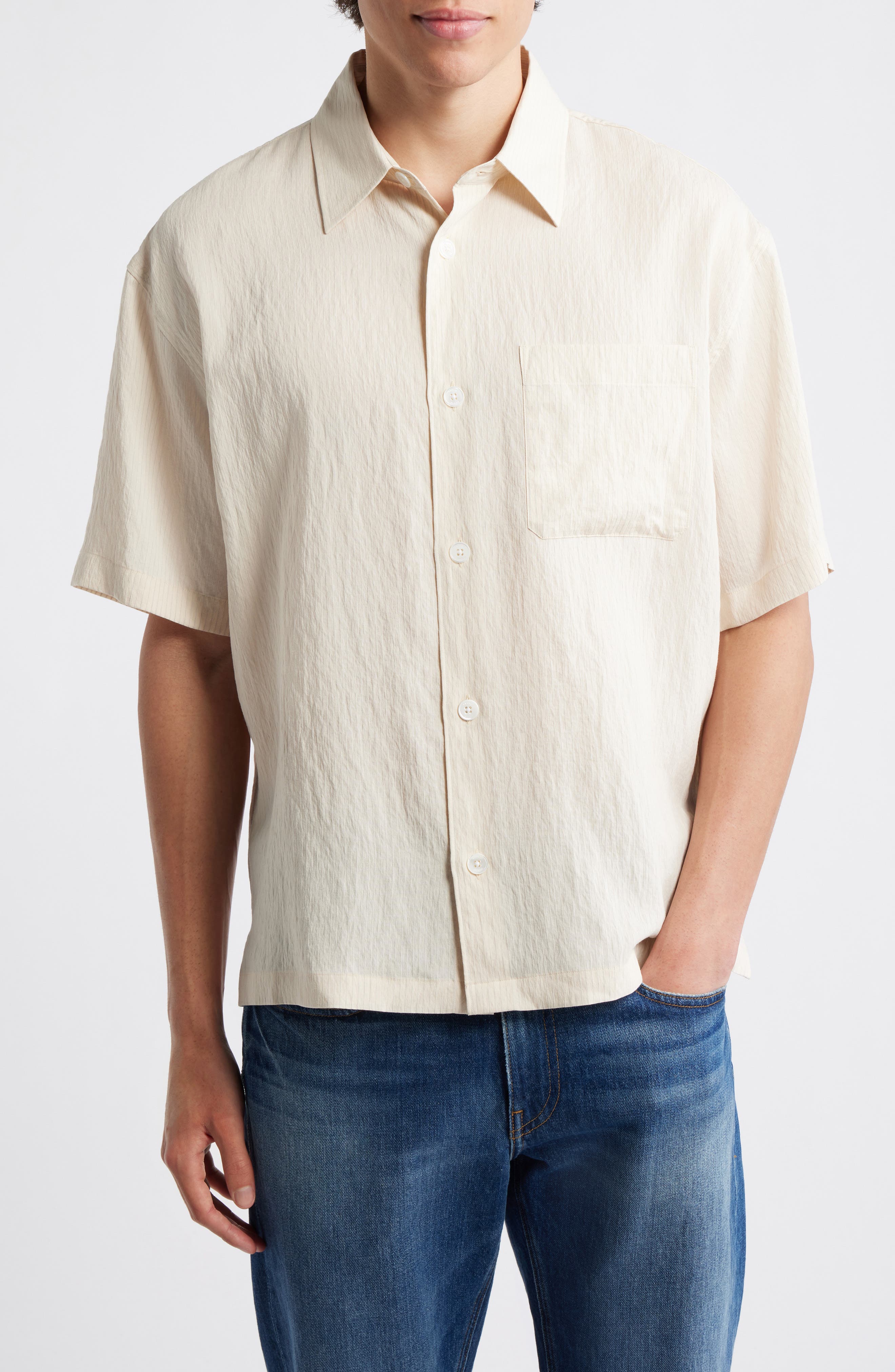 Textured Stripe Short Sleeve Button-Up Shirt - image 3