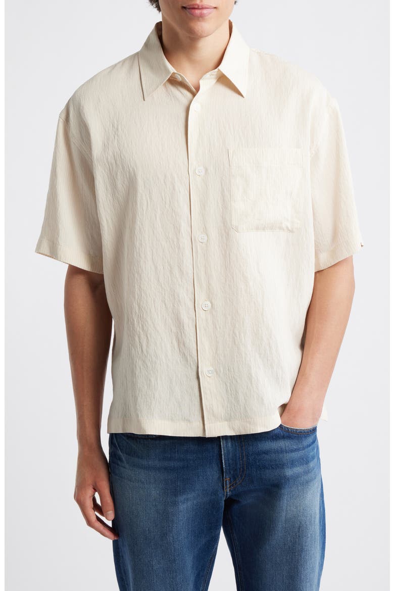 Textured Stripe Short Sleeve Button-Up Shirt, Main, color, NATURAL STRIPE