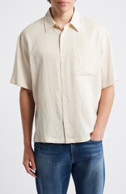 FRAME Textured Stripe Short Sleeve Button-Up Shirt