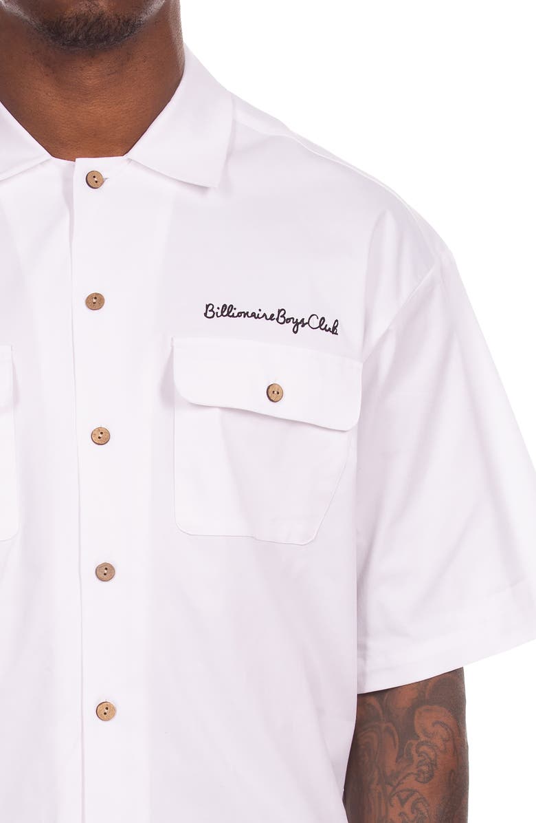 Billionaire Boys Club BB Aura Oversize Short Sleeve Cotton Button-Up Work Shirt, Alternate, color, White