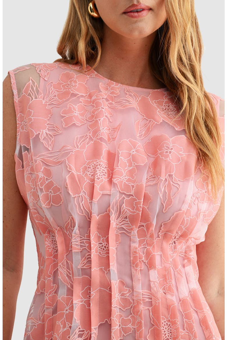 Floral Cap Sleeve Cinched Waist Fit & Flare Midi Dress, Alternate, color, PINK