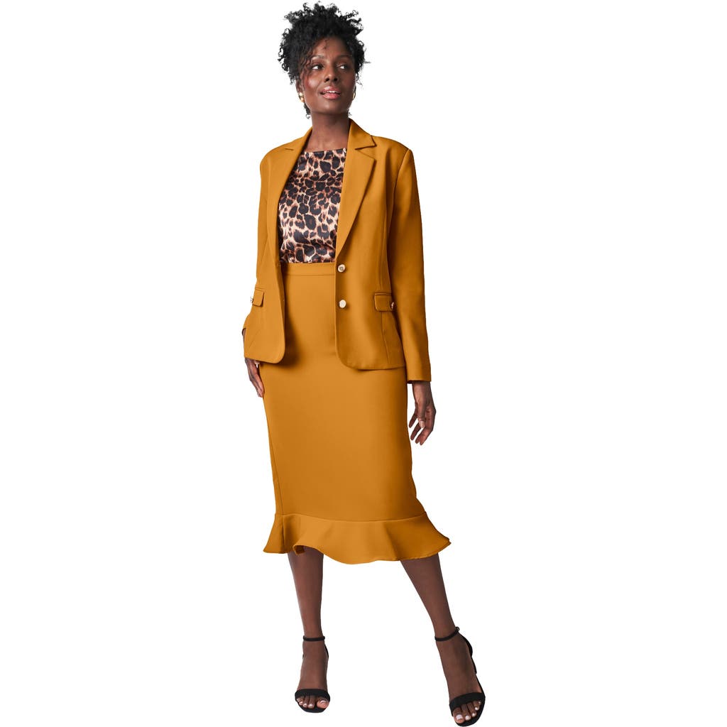 Jessica London 2-Piece Stretch Crepe Peplum Skirt Suit in Rich Gold  product