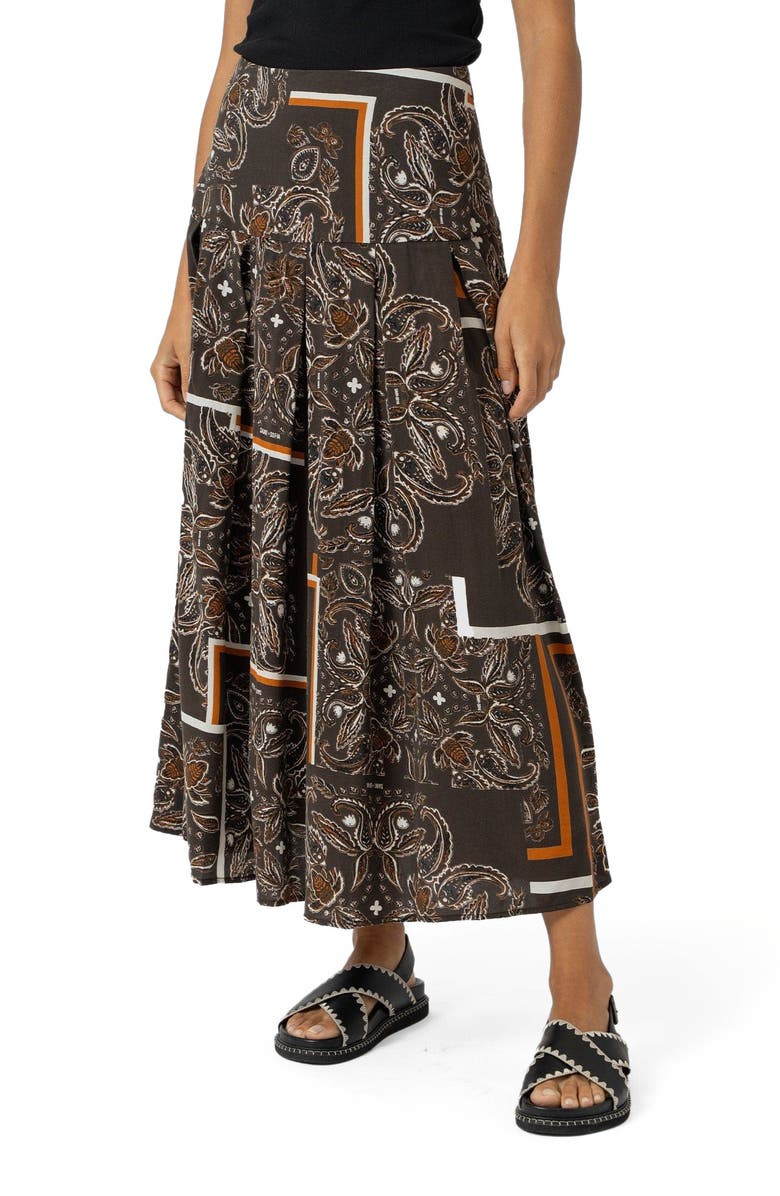 Saint + Sofia Everly Pleated Skirt, Alternate, color, Brown Paisley