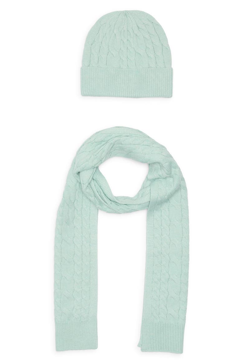 Cable Knit Scarf & Beanie Set, Main, color, TEAL SURF