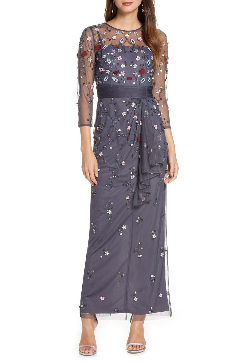 JS Collections Floral 3D Embellished Gown, Main, color, 