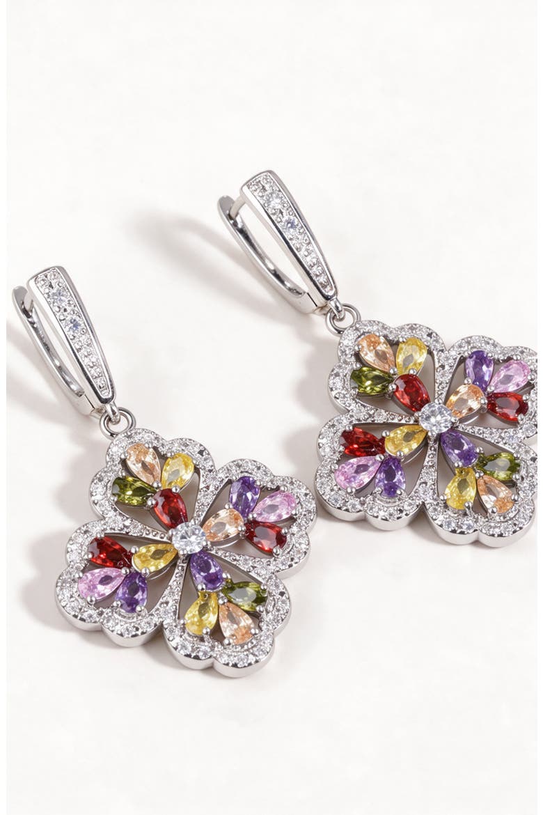 Crystal Floral Cluster Statement Drop Earrings, Alternate, color, Multicolor