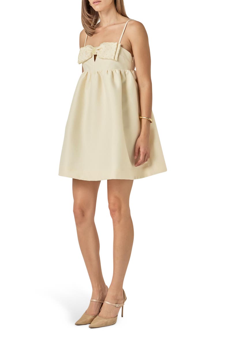 Rhinestone Bow Babydoll Minidress, Alternate, color, CREAM