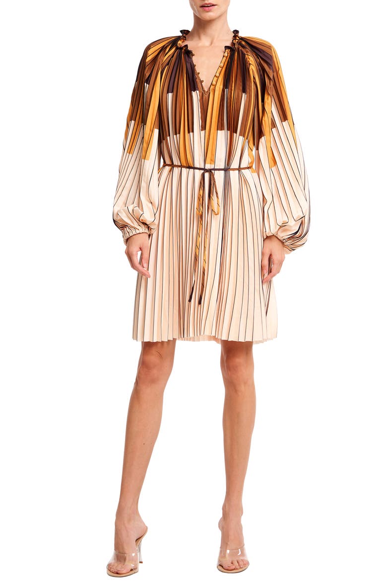 Jordanna Print Tie Waist Long Sleeve Dress, Main, color, YELLOW MULTI