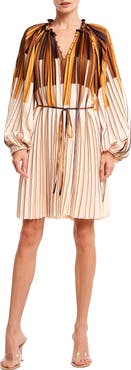 CIEBON Jordanna Print Tie Waist Long Sleeve Dress