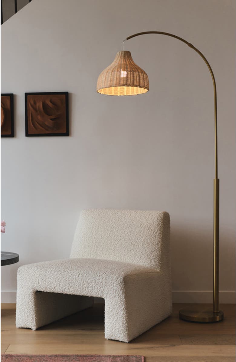 Brightech Lark 75" Boho Wicker LED Floor Lamp with Rattan Empire Shade, Bulb Included, Alternate, color, Antique Brass