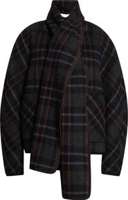 Veronica Beard Martine Plaid Wool Blend Dickey Scarf Coat