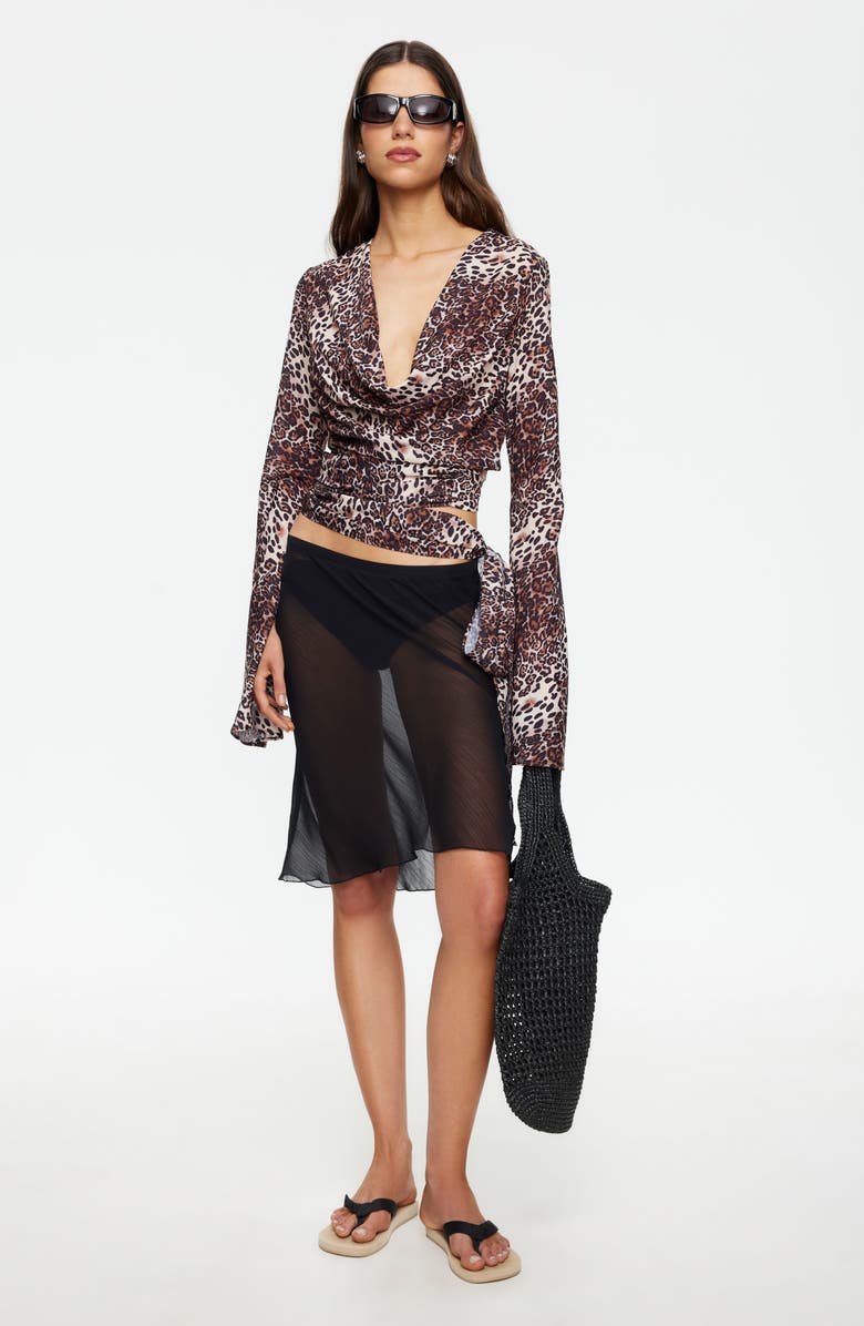 LIONESS Daze Cowl Neck Crop Top, Alternate, color, Leopard