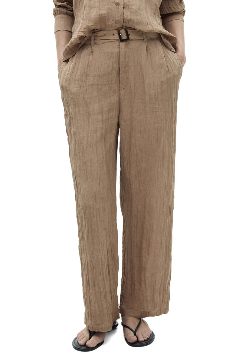 MANGO Belted Textured Wide Leg Pants, Main, color, 