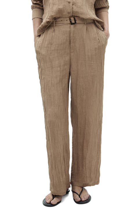 Belted Textured Wide Leg Pants