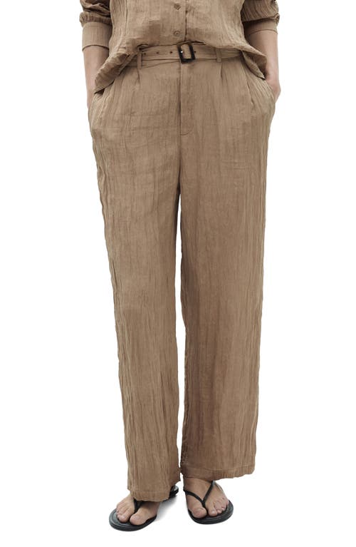 Mango Women's Belt Detail Textured Pants In Brown