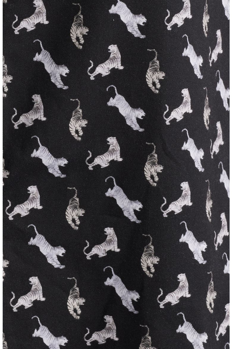 Tiger Print Short Sleeve Button-Up Shirt, Alternate, color, BLACK